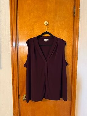Calvin Klein Sleeveless V-Neck Blouse in Plum Size 2X
